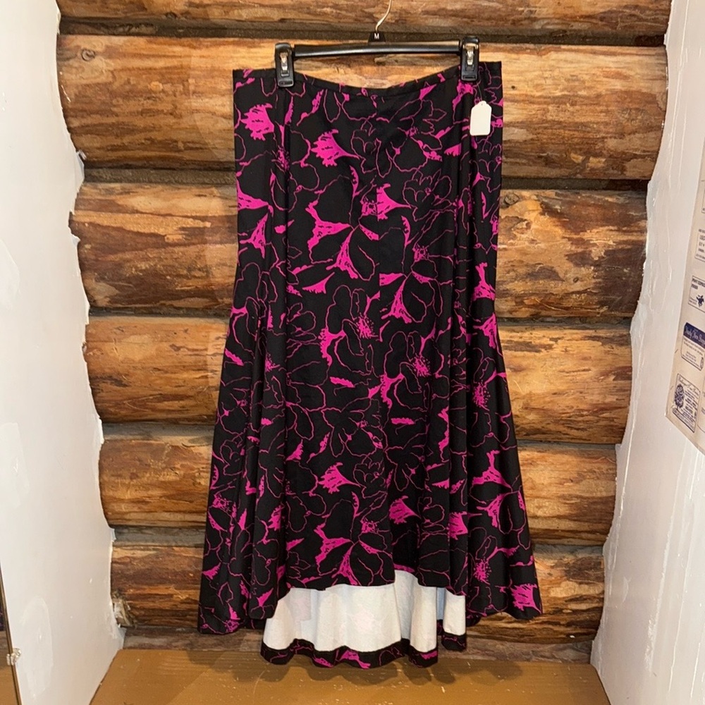 🌺Floral Black and Pink Women's J.Peterman 14 High-low Cotton Skirt